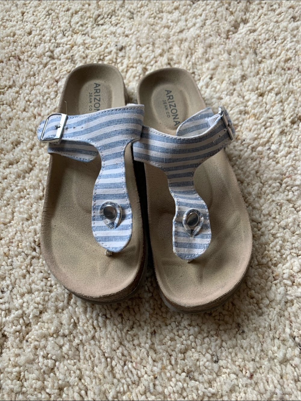 Arizona Jean Company Blue and White Striped Thong Sandals